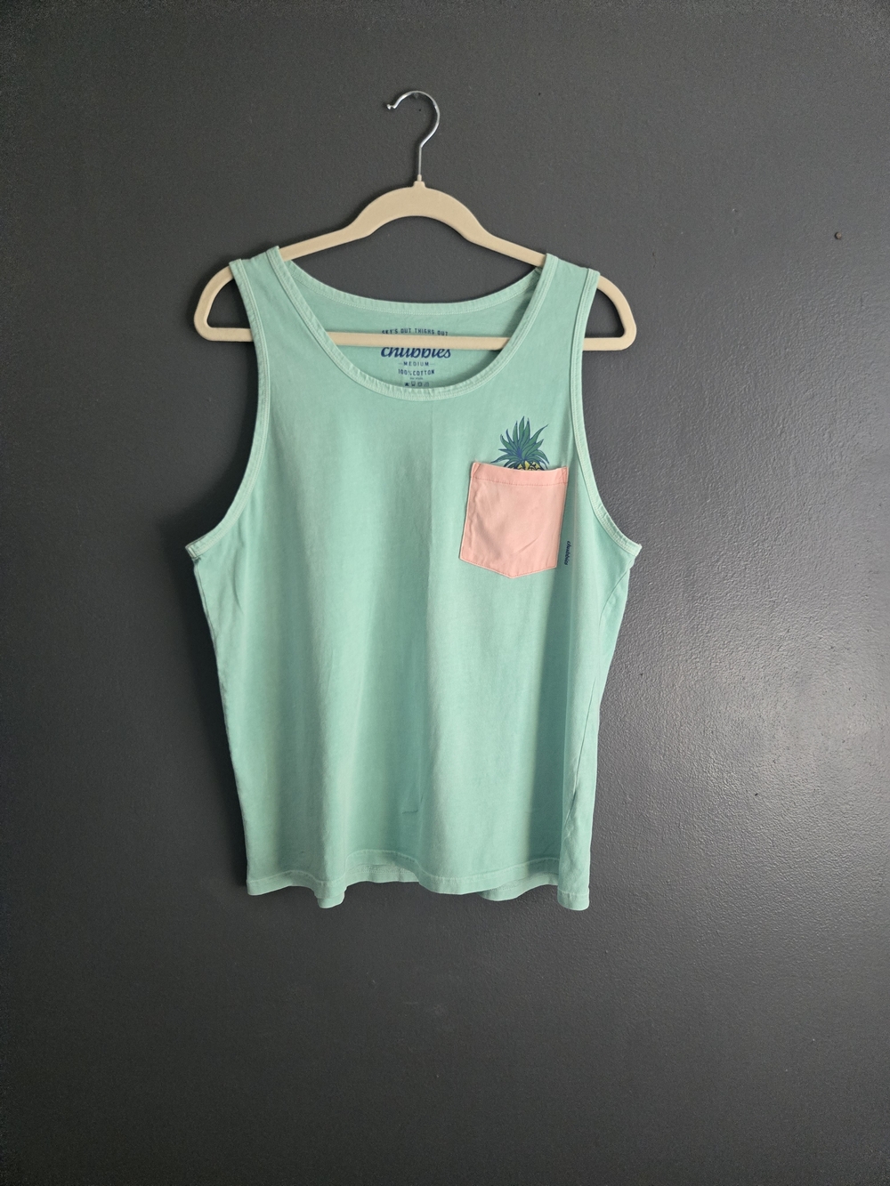 Chubbies Mint Green Cotton Pink Pineapple Pocket Tank Medium